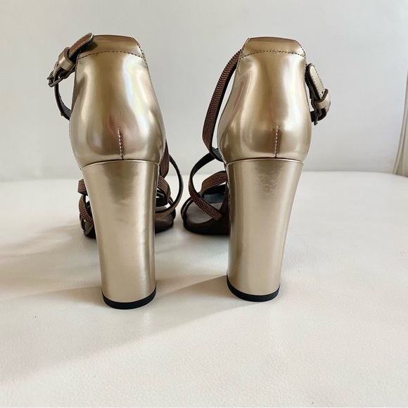 Brunello Cucinelli Monili-Trim Strappy Sandals, Rose Gold NEW - Picture 3 of 12